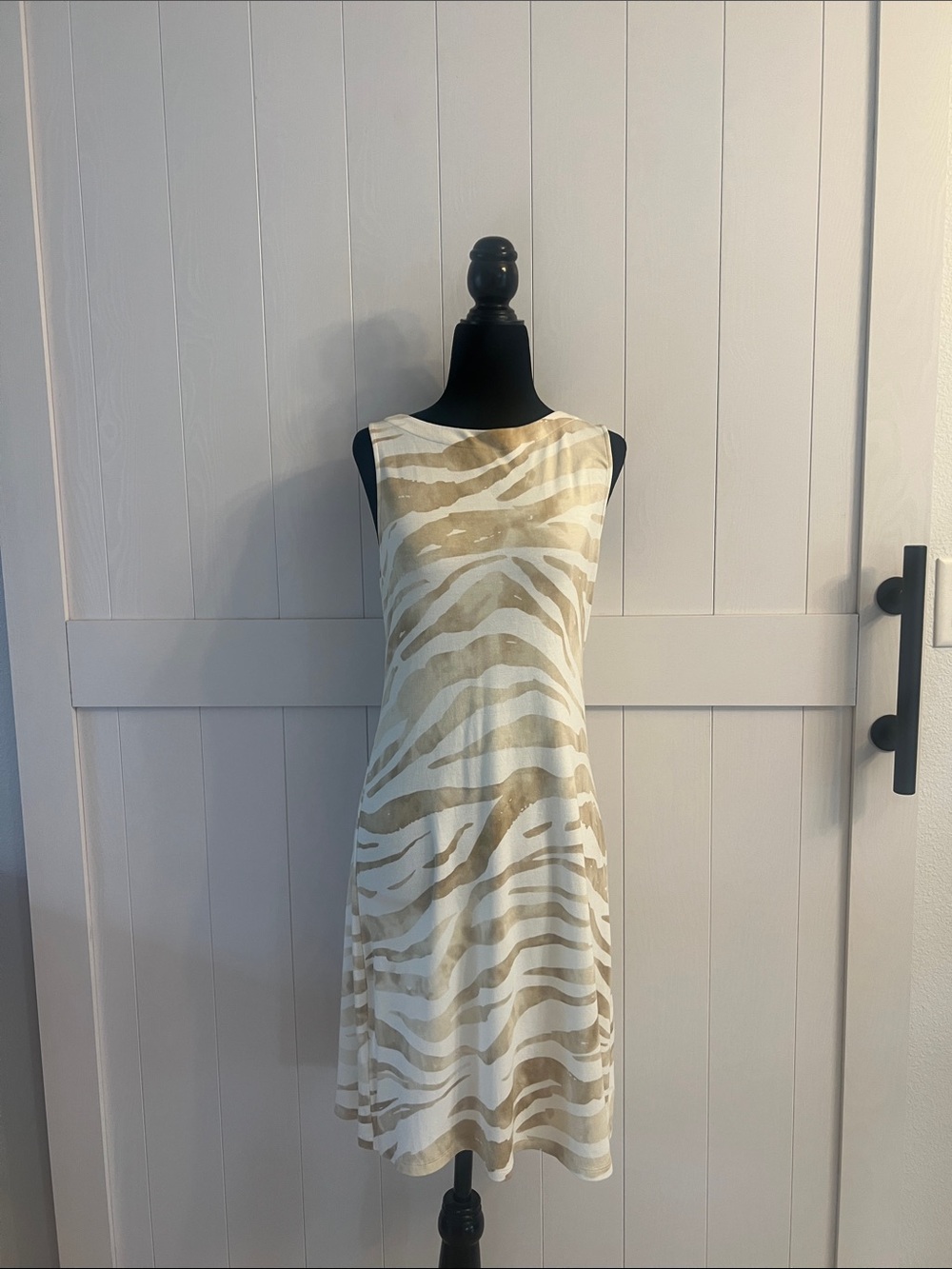 Tommy Bahama Beige and White Zebra-Print Sleeveless Shift Dress